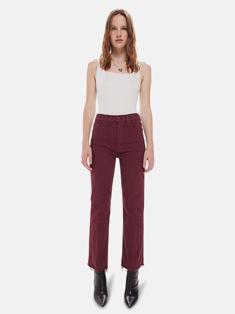Mother THE TRIPPER ANKLE FRAY BURGUNDY Jeans Size 25